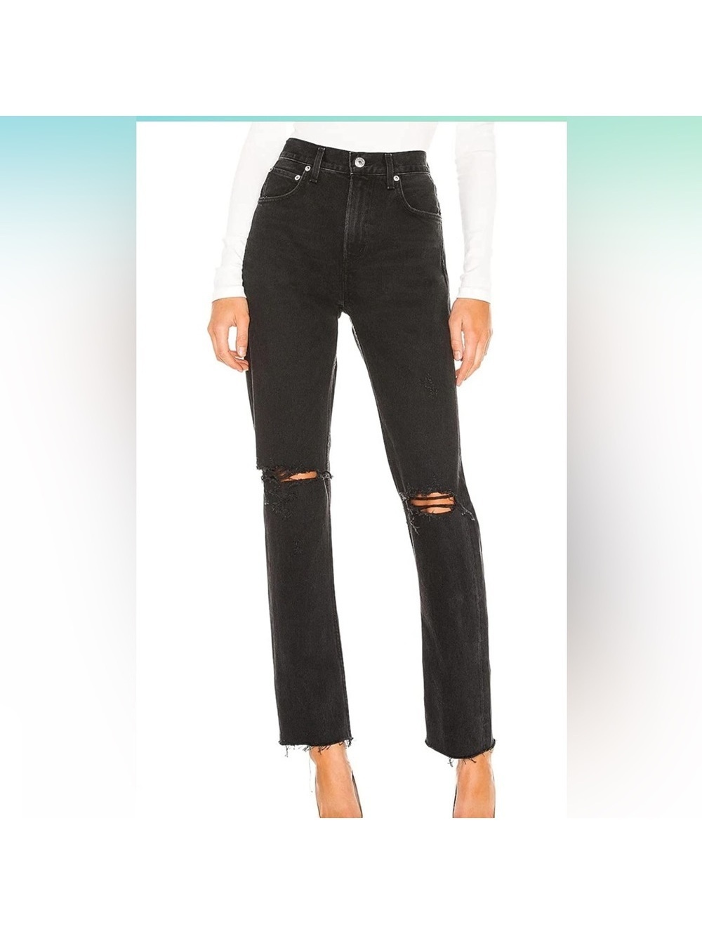 AGOLDE Cherie Distressed Jeans Black Women’s Size 27 - Picture 3 of 9
